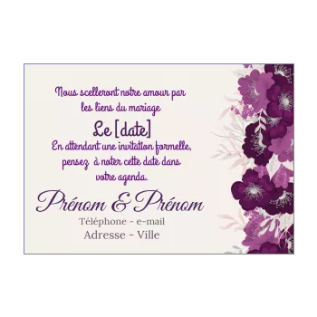 mariage save the date elegant fleur mauve pense-bête 