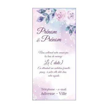 mariage save the date fleur mauve pense-bête rose 