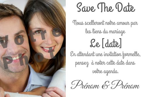 Mariage Save The Date Blanc avec photo à imprimer