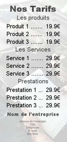 Affiche Liste Prix Garage Main gratuit à imprimer