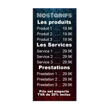 affiche liste prix bleu rouge 