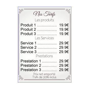 affiche liste prix elegant gris marron 