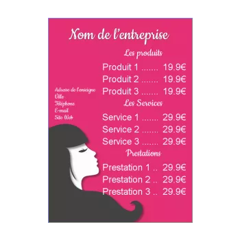 affiche coiffure liste prix femme rose 