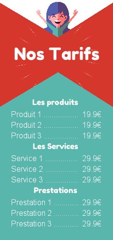 Affiche Liste Prix Bleu Femme gratuit à imprimer