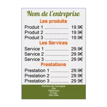 affiche liste prix gris orange vert 