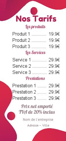 Affiche Liste Prix Ballon Rouge gratuit à imprimer
