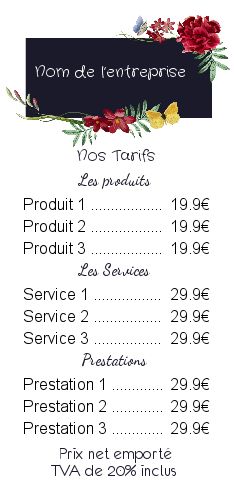 Affiche Liste Prix Fleuriste Bleu gratuit à imprimer