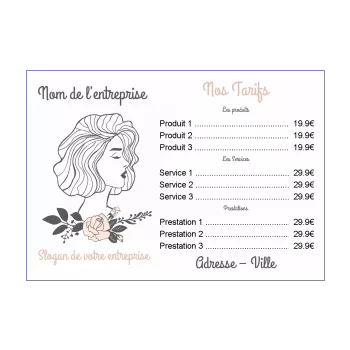 affiche coiffure liste prix dessin femme fleur gris 