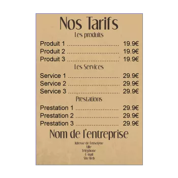 affiche liste prix marron 