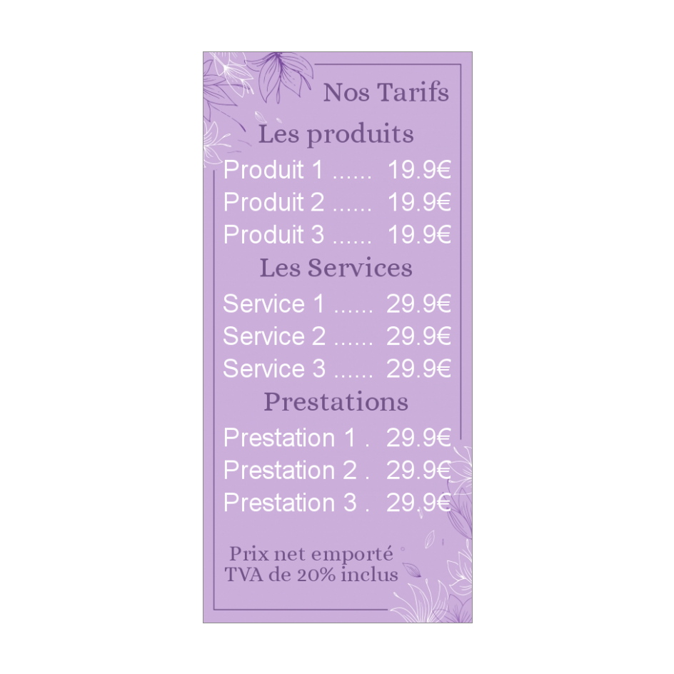 Affiche Spa Liste Prix Mauve Zen Gratuit A Imprimer Carte 3372