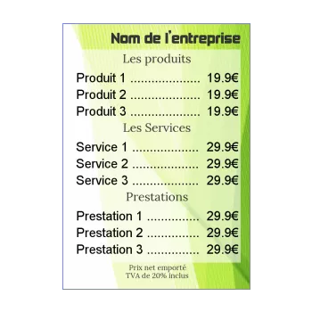 affiche liste prix abstrait vert 